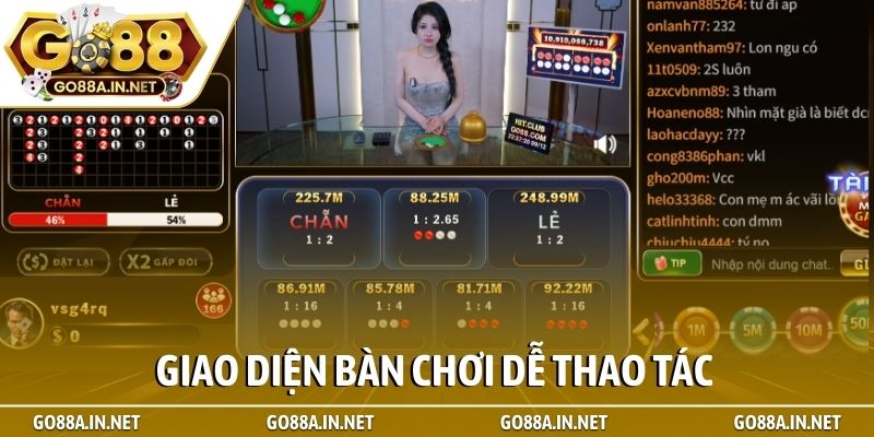 Giao diện bàn chơi dễ thao tác